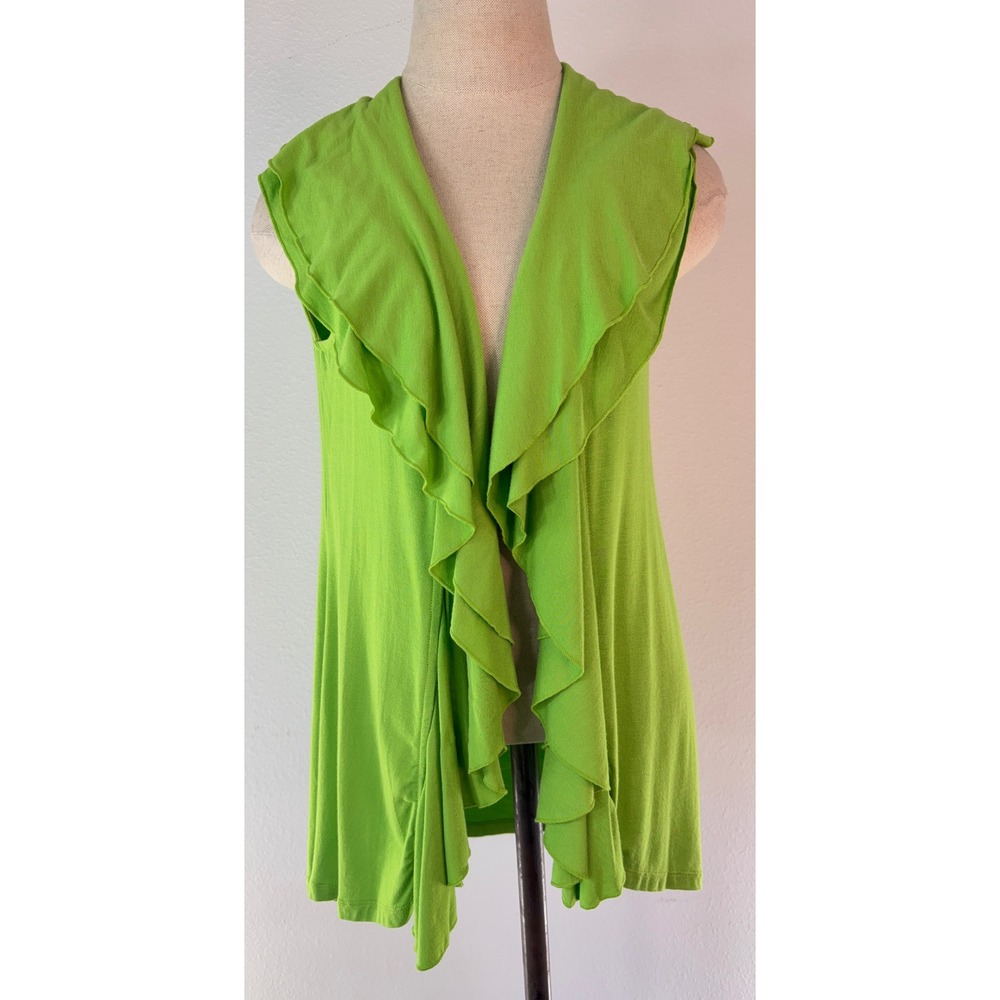 Vintage Y2K Fever Vest Ruffle Trim Lime Green Whimsy Boho Indie Kidcore Small